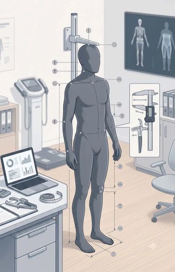 Technical illustration of standardised anthropometric measurement methodology