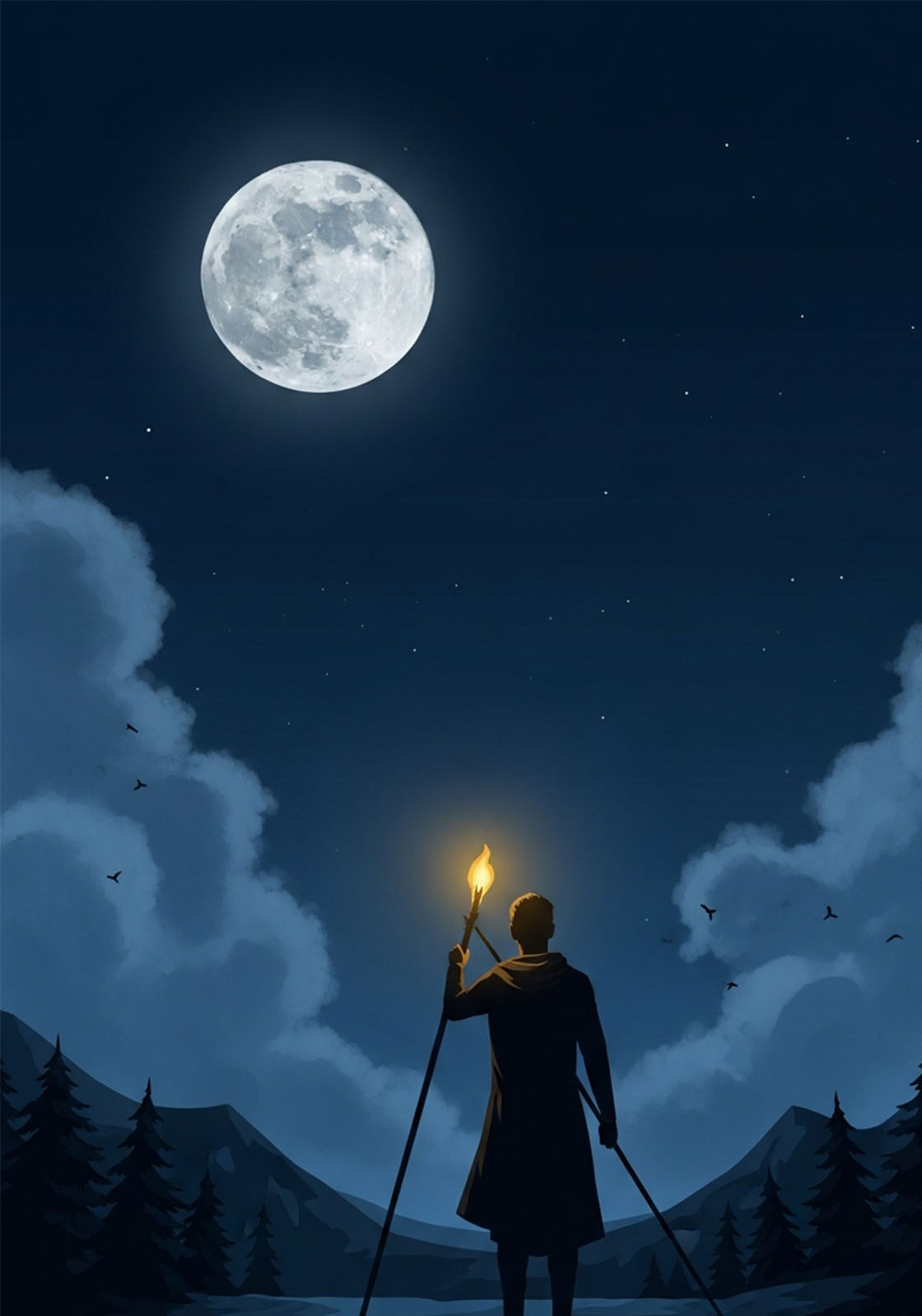 Moody moonlit silhouette evoking transformation and instinct.