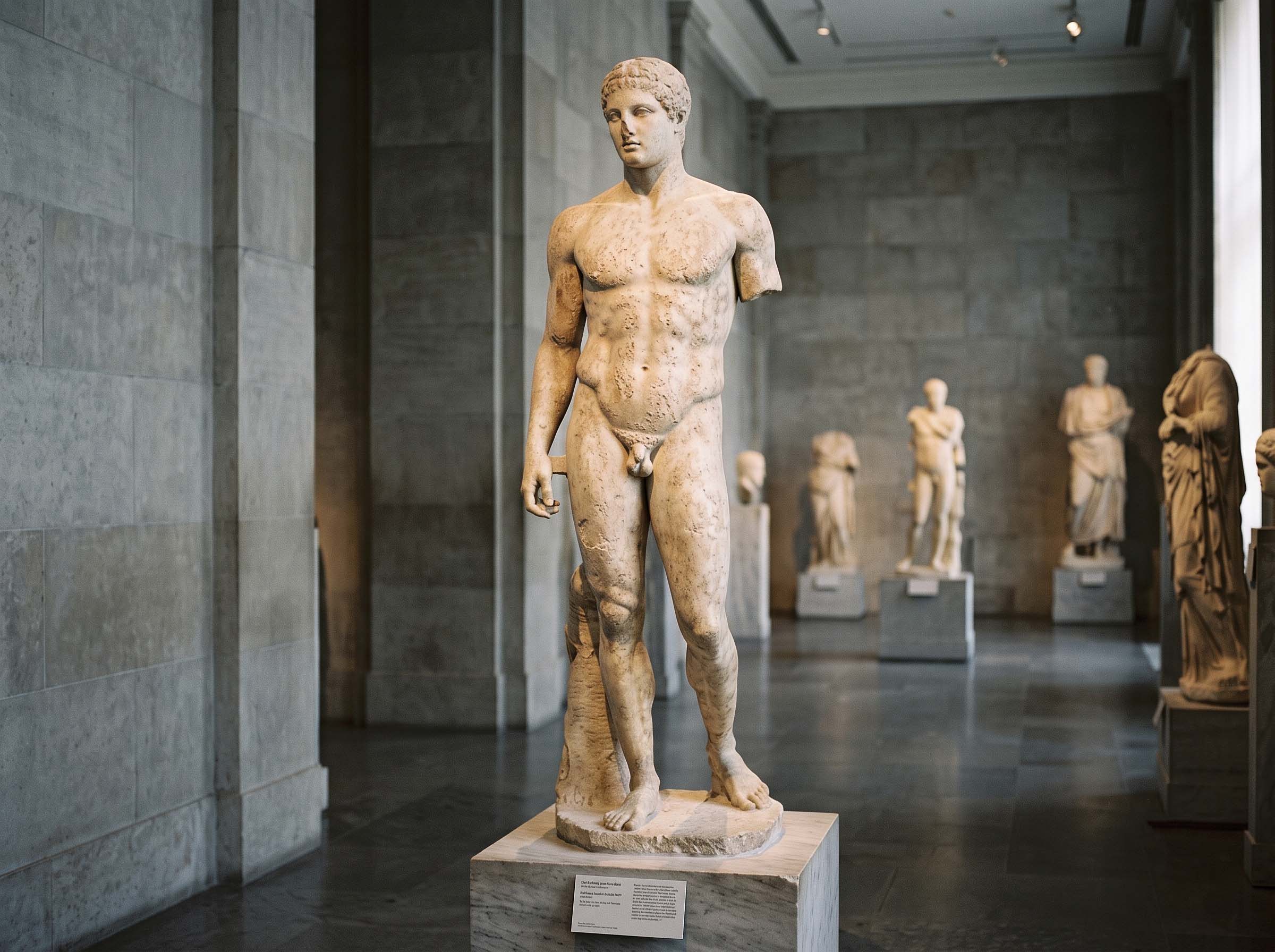 Diverse group among classical sculptures illustrating cultural attitudes toward body size and social status