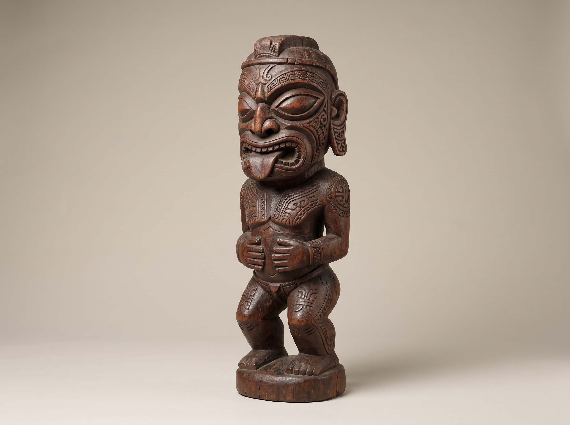 A traditional Polynesian carved wooden figure, associated with the concept of tapu