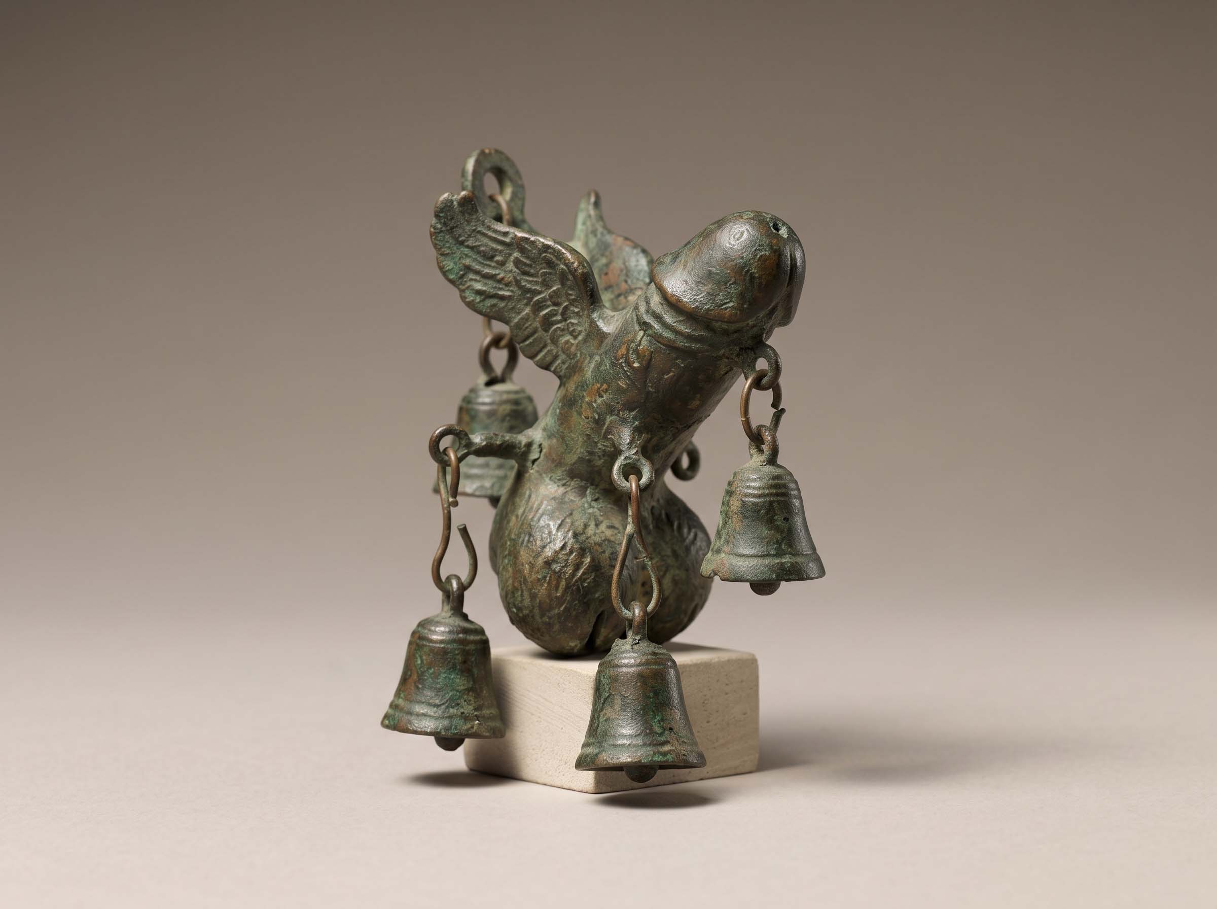 Ancient Roman bronze tintinnabulum wind-chime, a protective charm against the evil eye