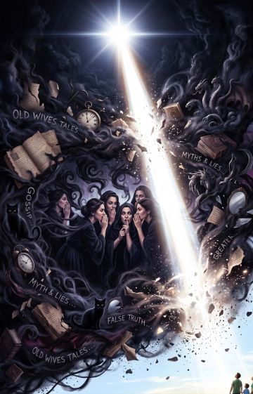High-contrast digital art illustrating a powerful light breaking through crumbling walls of misinformation, symbolizing myth-busting and evidence-based knowledge.