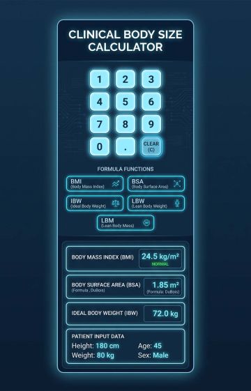 Modern digital interface graphic representing interactive biometric and measurement calculators.